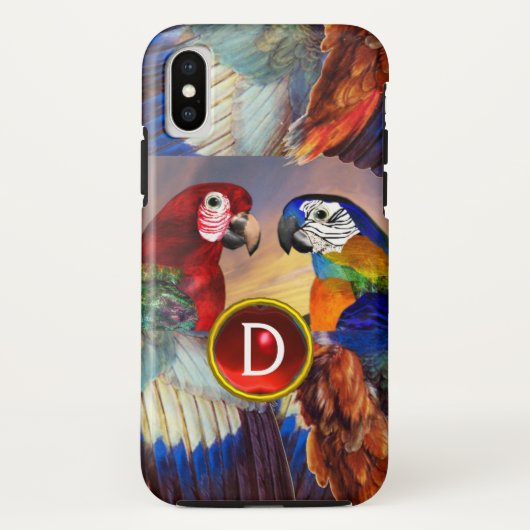 HYPER PARROTS/RED EN BLAUWE ARA GEMSTONE MONOGRAM Case-Mate iPhone CASE (Achterkant)