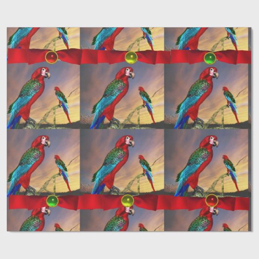 HYPER PARROTS/RODE ARA MET KUNSTSTOF CADEAUPAPIER (Vlak)