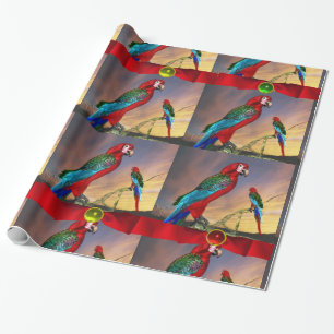 HYPER PARROTS/RODE ARA MET KUNSTSTOF CADEAUPAPIER