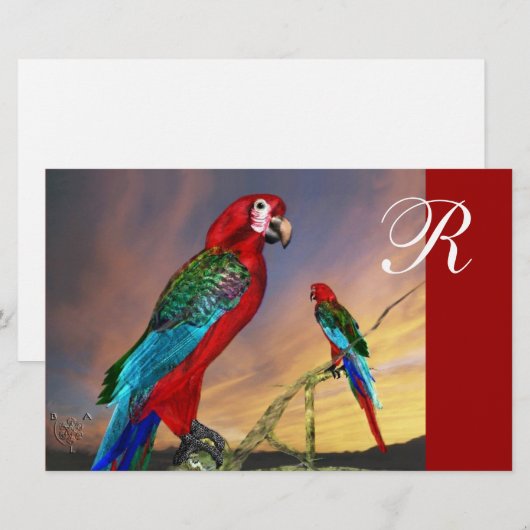 HYPER PARROTS/RODE ARA-MONOGRAM BRIEFPAPIER (Voorkant / Achterkant)