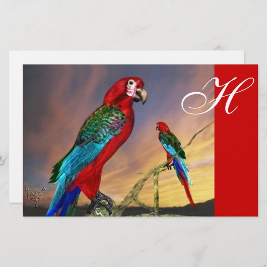 HYPER PARROTS/RODE ARA-MONOGRAM BRIEFPAPIER (Voorkant / Achterkant)