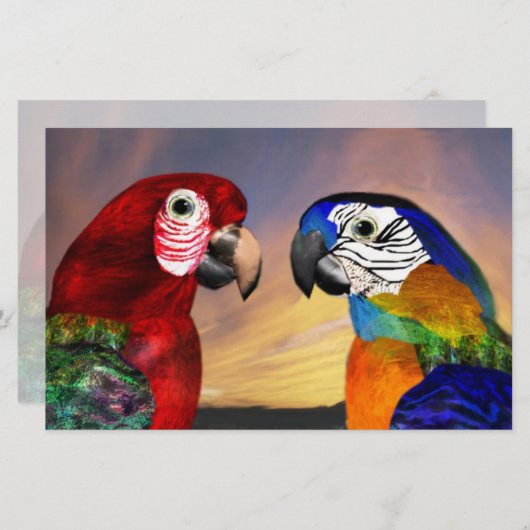 HYPER PARROTS/RODE EN BLAUWE ARA, groene bakkerij Briefpapier (Voorkant / Achterkant)