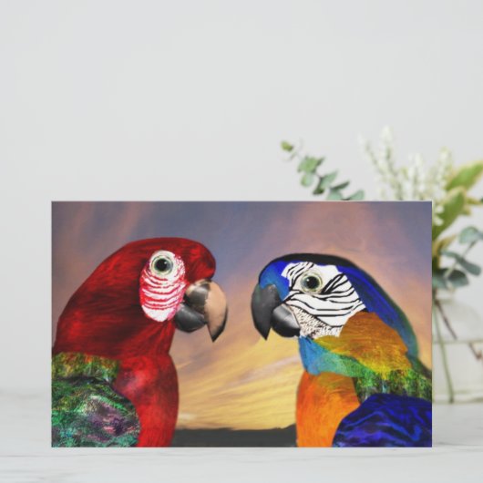 HYPER PARROTS/RODE EN BLAUWE ARA, groene bakkerij Briefpapier (Staand voorkant)