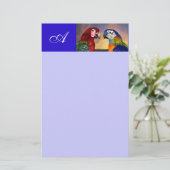 HYPER PARROTS/RODE EN BLAUWE ARA-MONOGRAM BRIEFPAPIER (Staand voorkant)