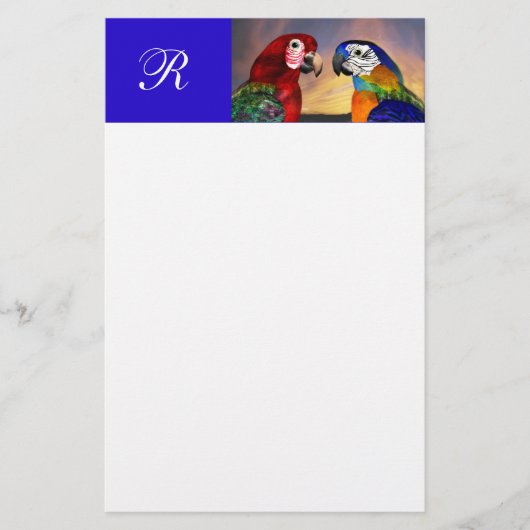 HYPER PARROTS/RODE EN BLAUWE ARA-MONOGRAM BRIEFPAPIER (Voorkant)