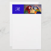 HYPER PARROTS/RODE EN BLAUWE ARA-MONOGRAM BRIEFPAPIER (Voorkant / Achterkant)