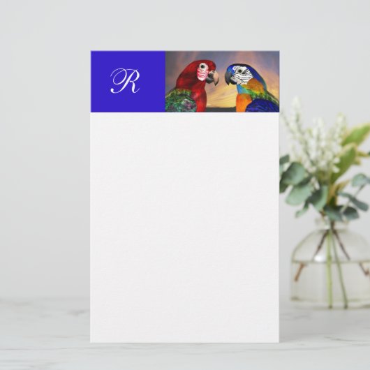 HYPER PARROTS/RODE EN BLAUWE ARA-MONOGRAM BRIEFPAPIER (Staand voorkant)