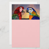 HYPER PARROTS / RODE EN BLAUWE ARA, roze Briefpapier (Voorkant / Achterkant)