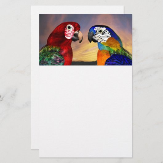 HYPER PARROTS / RODE EN BLAUWE ARA, wit Briefpapier (Voorkant / Achterkant)
