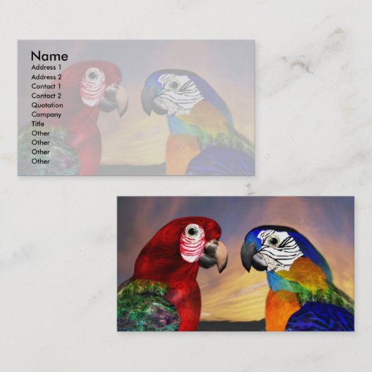 HYPER PARROTS / RODE EN BLAUWE ARA, wit Visitekaartje (Voorkant / Achterkant)