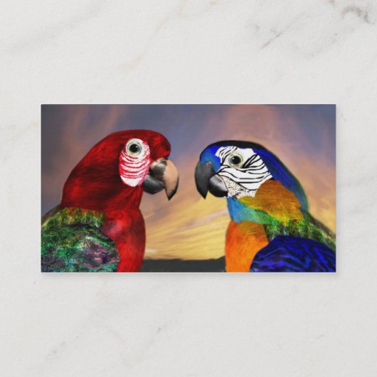 HYPER PARROTS / RODE EN BLAUWE ARA, wit Visitekaartje (Achterkant)