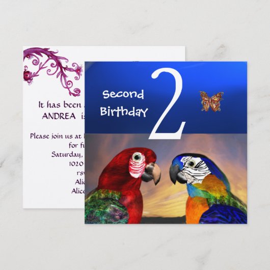 HYPER PARROTS/Second Birthday Party, Champagne Kaart (Voorkant / Achterkant)