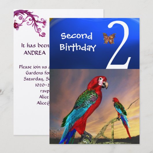 HYPER PARROTS/Second Birthday Party, Champagne Kaart (Voorkant / Achterkant)