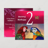 HYPER PARROTS/Second Birthday Party, Fuchsia Kaart (Voorkant / Achterkant)