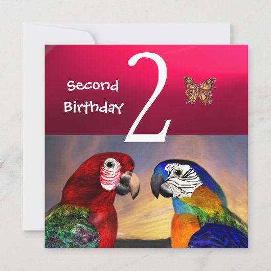 HYPER PARROTS/Second Birthday Party, Fuchsia Kaart (Voorkant)