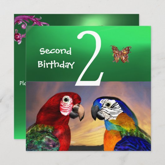 HYPER PARROTS/Second Birthday Party, Jade Green Kaart (Voorkant / Achterkant)