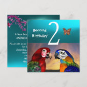 HYPER PARROTS/Second Birthday Party, Turquase Kaart (Voorkant / Achterkant)