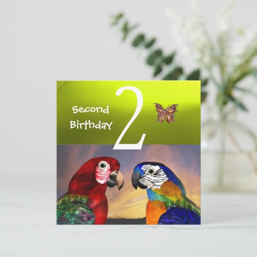 HYPER PARROTS / Tweede verjaardag, geel Kaart (Staand voorkant)