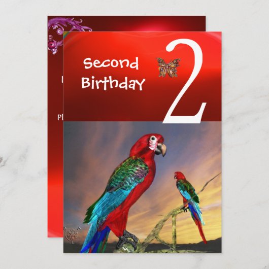 HYPER PARROTS / Tweede verjaardag Rode Ruby Kaart (Voorkant / Achterkant)