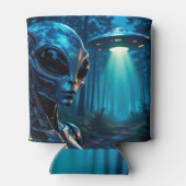 Hyper Realistic Alien en UFO in het bos Blikjeskoeler (Achterkant)