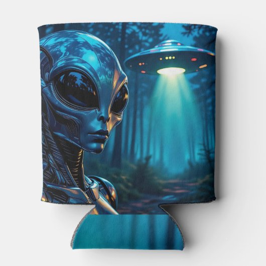 Hyper Realistic Alien en UFO in het bos Blikjeskoeler (Achterkant)