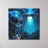 Hyper Realistic Alien en UFO in het bos Canvas Afdruk (Voorkant)