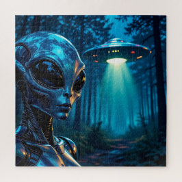Hyper Realistic Alien en UFO in het bos Legpuzzel