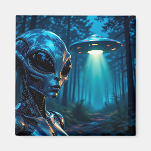 Hyper Realistic Alien en UFO in het bos Magneet