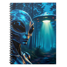 Hyper Realistic Alien en UFO in het bos Notitieboek