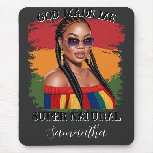 Hyper realistische curvy zwarte vrouw, zwarte gesc muismat (Voorkant)