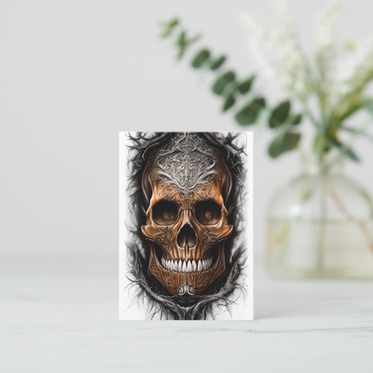 Hyper realistische fantasie schedel in vlammen visitekaartje (Staand voorkant)