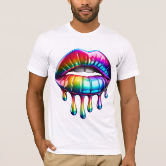 Hyper Realistische Glanzende Regenboog Lippen met  T-shirt