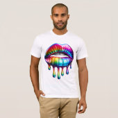 Hyper Realistische Glanzende Regenboog Lippen met  T-shirt (Voorkant volledig)