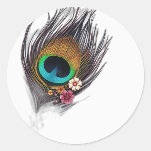 Hyper-Realistische Pauw Veer met Bloemenpatroon Ronde Sticker
