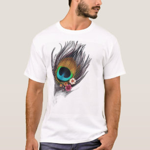 Hyper-Realistische Pauw Veer met Bloemenpatroon T-shirt