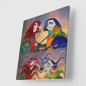 HYPER ROTS, BLAUWE ARA, KLORFULE REFLECTIES VIERKANTE KLOK (Hoek)