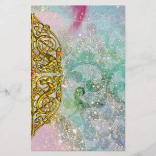 HYPER VALENTIJN / GOLD CELTIC HEART, Blue Sparkles Briefpapier