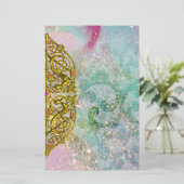 HYPER VALENTIJN / GOLD CELTIC HEART, Blue Sparkles Briefpapier (Staand voorkant)