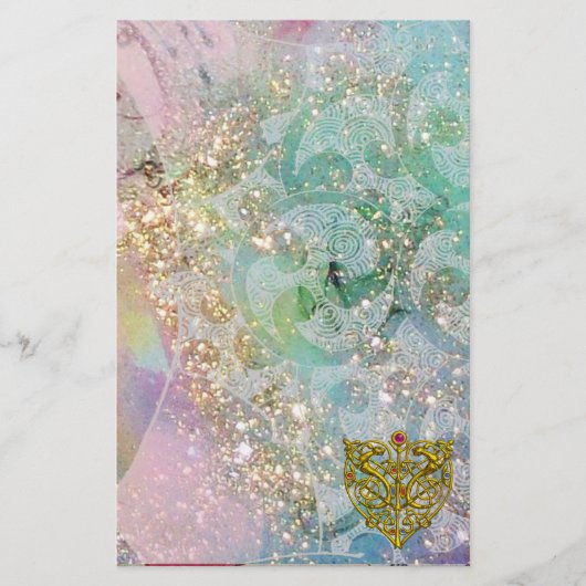 HYPER VALENTIJN / GOLD CELTIC HEART, Blue Sparkles Briefpapier (Voorkant)