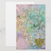 HYPER VALENTIJN / GOLD CELTIC HEART, Blue Sparkles Briefpapier (Voorkant / Achterkant)