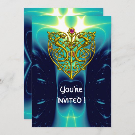 HYPER VALENTIJN/GOLD CELTIC HEART heldere aqua bla Kaart (Voorkant / Achterkant)