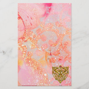 HYPER VALENTIJN / GOLD CELTIC HEART Pink Sparkles Briefpapier