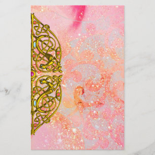 HYPER VALENTIJN / GOLD CELTIC HEART Pink Sparkles Briefpapier