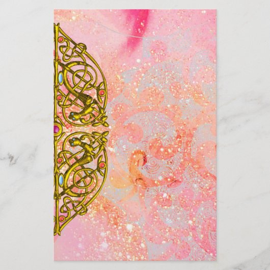 HYPER VALENTIJN / GOLD CELTIC HEART Pink Sparkles Briefpapier (Voorkant)