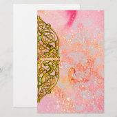 HYPER VALENTIJN / GOLD CELTIC HEART Pink Sparkles Briefpapier (Voorkant / Achterkant)
