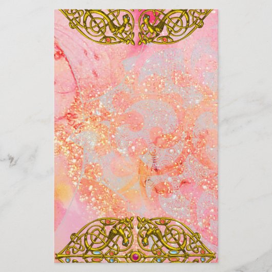 HYPER VALENTIJN / GOLD CELTIC HEART Pink Sparkles Briefpapier (Voorkant)
