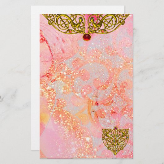 HYPER VALENTIJN/GOLD CELTIC HEART Ruby Pink Briefpapier (Voorkant / Achterkant)