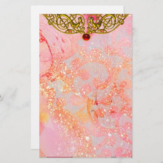 HYPER VALENTIJN/GOLD CELTIC HEART Ruby Pink Briefpapier (Voorkant / Achterkant)