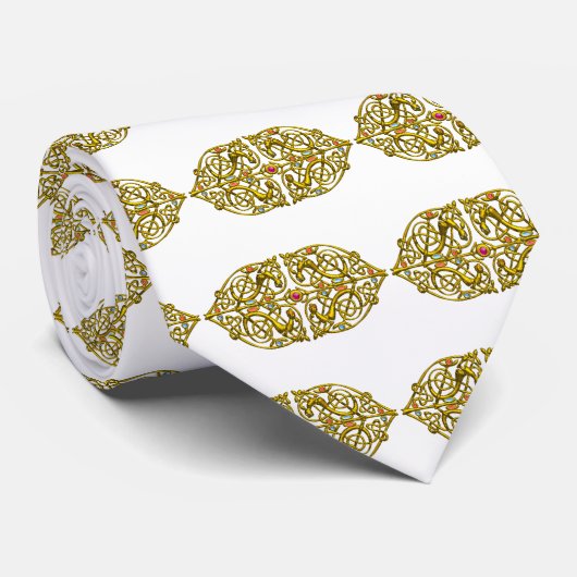 HYPER VALENTIJN / GOLD CELTIC HEART white Stropdas (Opgerold)