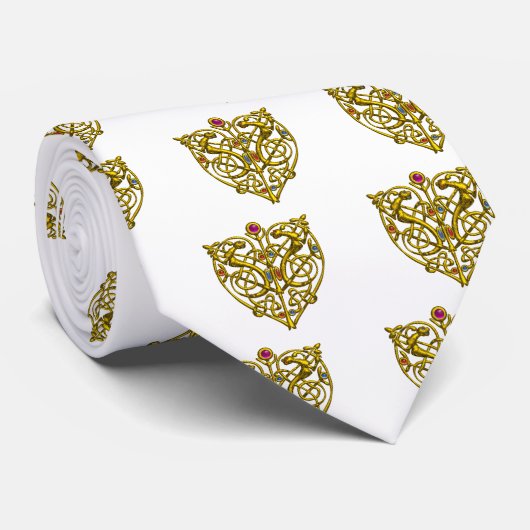 HYPER VALENTIJN / GOLD CELTIC HEART white Stropdas (Opgerold)